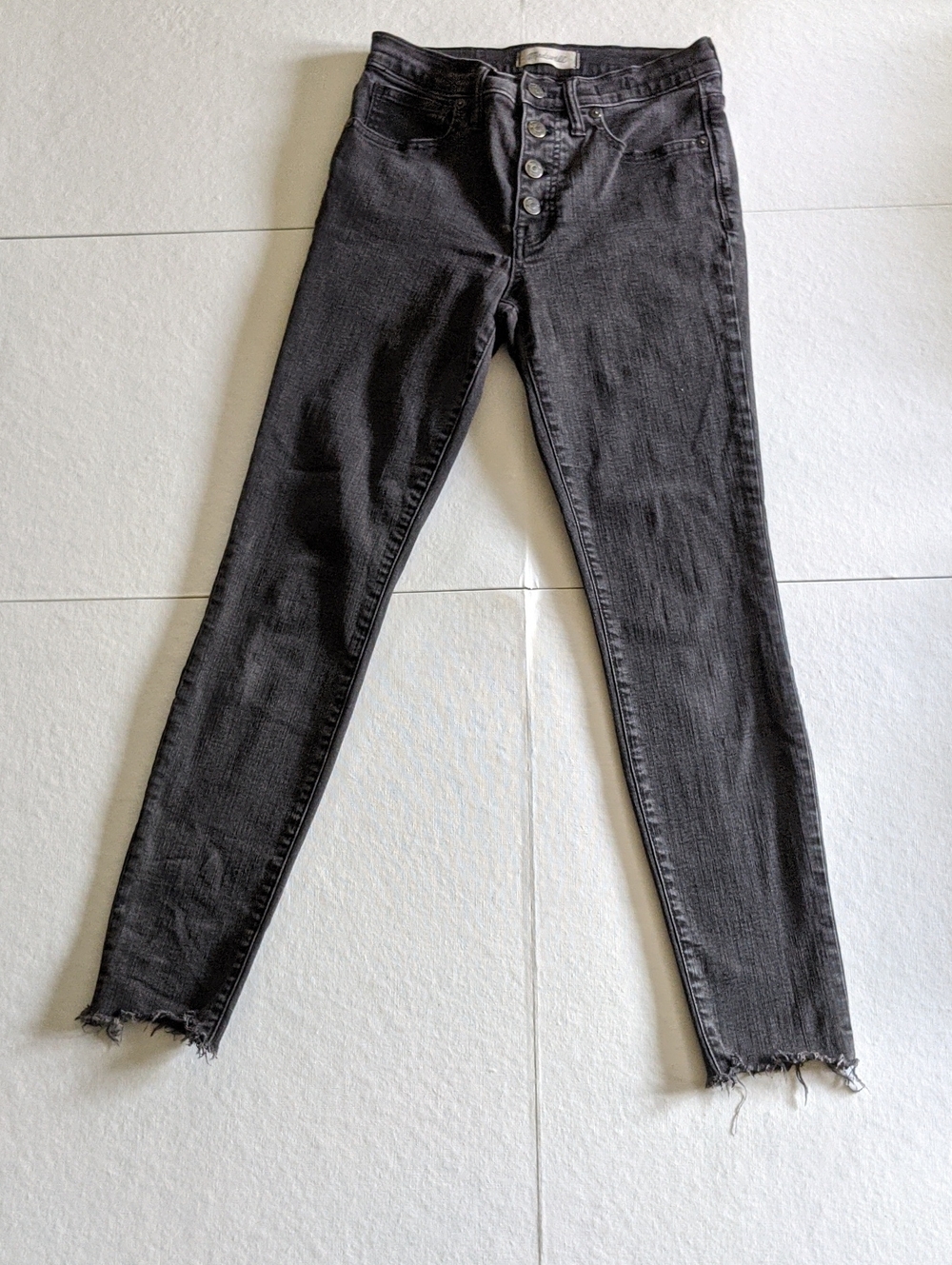 Madewell Black Button-Fly 9" High Rise Skinny Jeans with Raw Hem - Sz 27